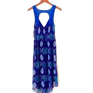 Free People Boho All Wrapped Up Ikat Midi Dress Blue Violet Turquoise Women XS